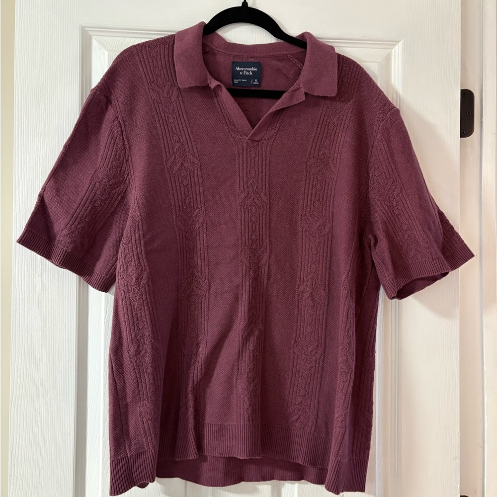 Abercrombie & Fitch Men's
Textural Striped Johnny Collar Sweater Polo